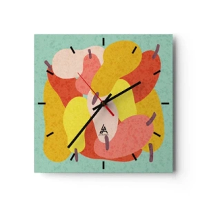 Wanduhr - Glasuhr - Bunte abstrakte Birnen auf grünem Hintergrund - 30x30cm - Probieren Sie die Sommersonne - Moderne Wanddekoration für Wohnzimmer und Schlafzimmer ARTTOR