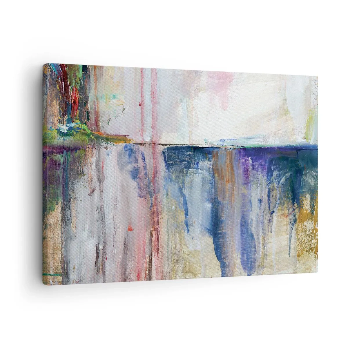 Bild auf Leinwand - Leinwandbild - Eine abstrakte Farbkomposition mit Reflexionseffekt auf der Leinwand. - 70x50cm - Bunte Eindrücke und Assoziationen - Moderne Wanddekoration für Wohnzimmer und Schlafzimmer ARTTOR