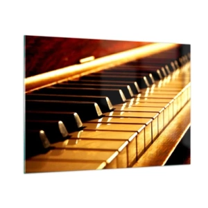 Glasbild - Bild auf glas - Nahaufnahme der Klaviertasten in warmem Licht - 100x70cm - Endlose Möglichkeiten - Moderne Wanddekoration für Wohnzimmer und Schlafzimmer ARTTOR