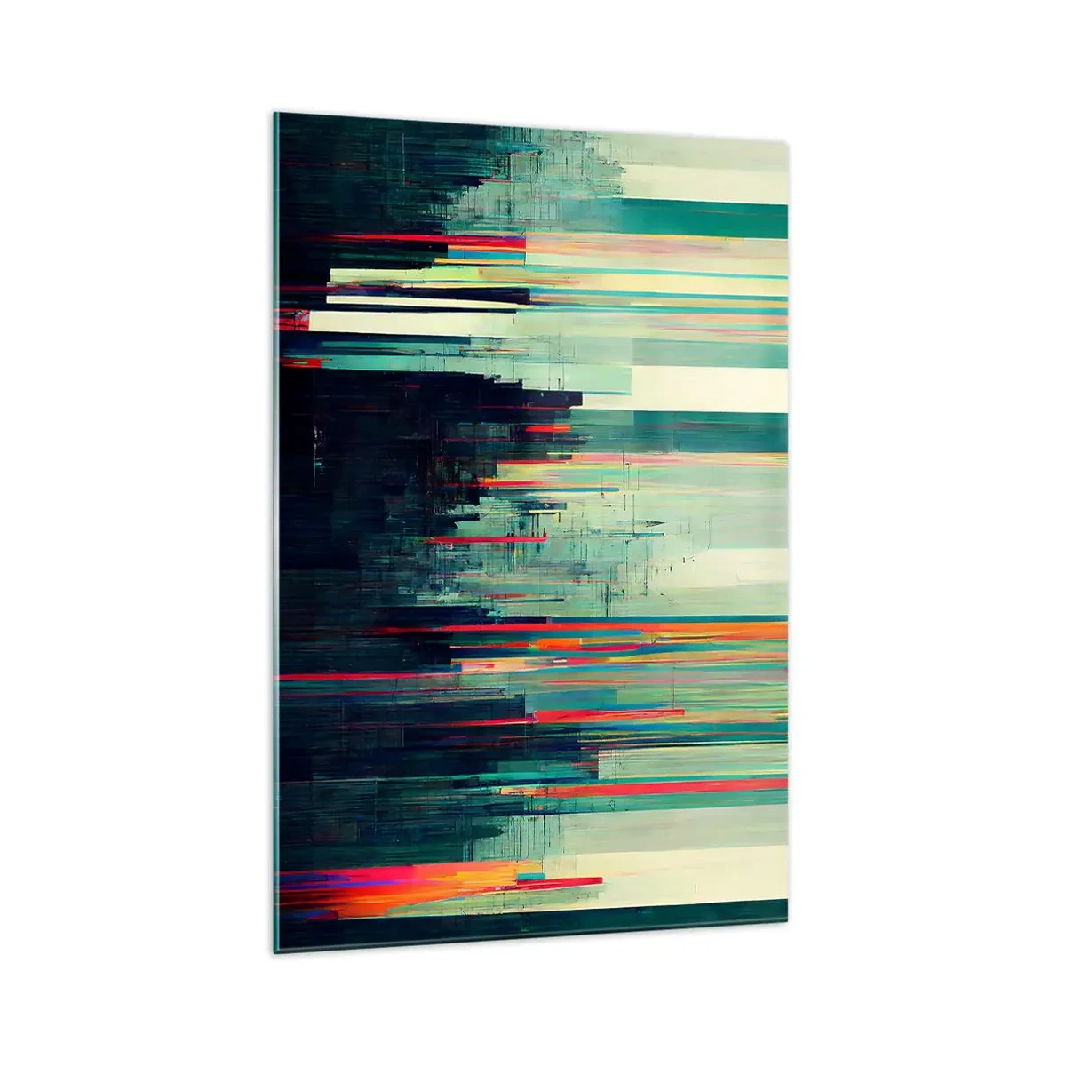 Glasbild - Bild auf glas - Abstraktion mit vertikalen Linien und einer Stadtsilhouette - 70x100cm - Futuristische Stadt - Moderne Wanddekoration für Wohnzimmer und Schlafzimmer ARTTOR