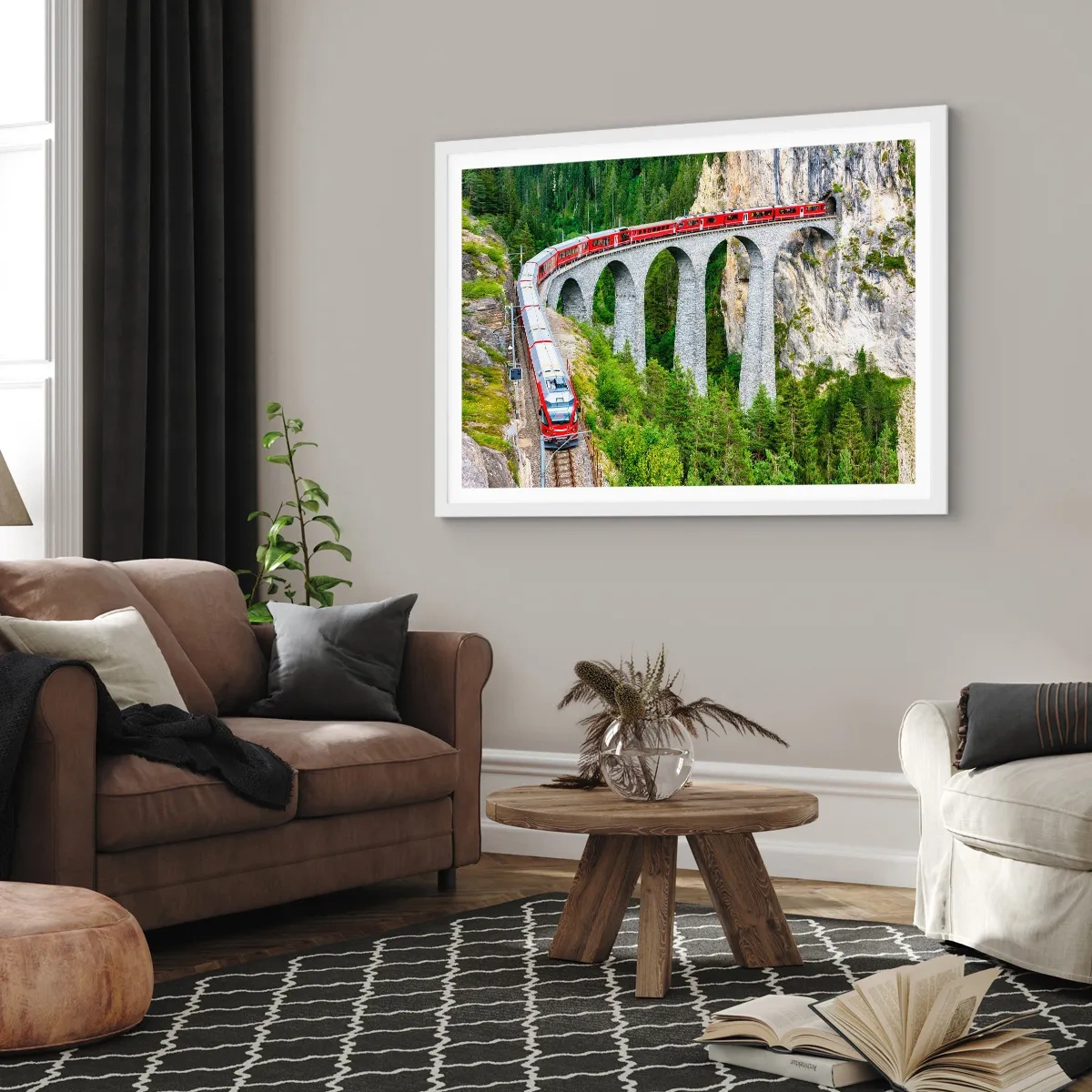 Poster in einem weißen Rahmen - Eisenbahn für Bergblick - 100x70 cm