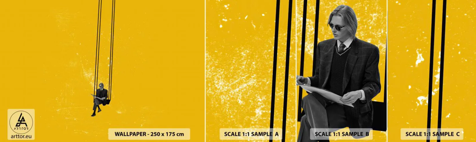 Fototapeten Muster Selbstklebend Deluxe Sticker - Tag wie jeder andere - Moderne Kunst, Schwingen, Mann - 100x30 cm