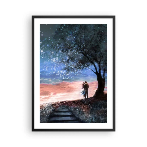 Poster in einem schwarzem Rahmen - Ein Paar unter einem Baum im Sternenlicht und einer malerischen Landschaft - 50x70cm - Ein sternenklares Spektakel - Moderne Wanddekoration für Wohnzimmer und Schlafzimmer ARTTOR