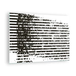 Glasbild - Bild auf glas - Schwarze und weiße horizontale Linien mit Rausch- und Abriebeffekten - 70x50cm - Rhythmus und Rauschen - Moderne Wanddekoration für Wohnzimmer und Schlafzimmer ARTTOR