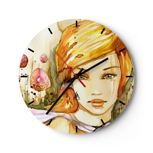 Wanduhr - Glasuhr - Künstlerisches Porträt einer Frau mit roten Haaren und smaragdgrünen Augen - 30x30cm - Ein smaragdgrüner Look, der die Wut beruhigt - Moderne Wanddekoration für Wohnzimmer, Küche und Schlafzimmer ARTTOR