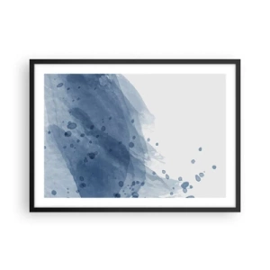 Poster in einem schwarzem Rahmen - Abstrakte Flecken und Streifen in Blautönen - 70x50cm - Blauer Tüll - Moderne Wanddekoration für Wohnzimmer und Schlafzimmer ARTTOR