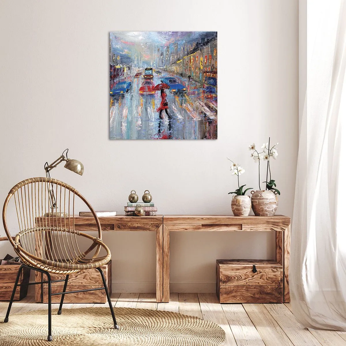 Bild auf Leinwand - Leinwandbild - Regnerischer Nachmittag in der Stadt - 50x50 cm
