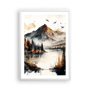 Poster in einem weißen Rahmen - Goldener Herbst in den Bergen - 50x70 cm
