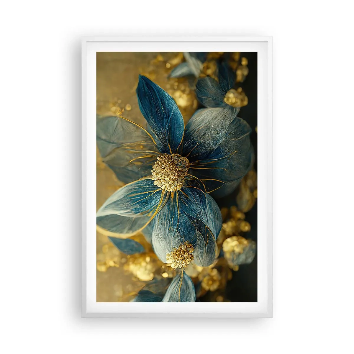 Poster in einem weißen Rahmen - Mit Gold blühen - 61x91 cm