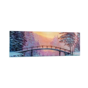 Glasbild - Bild auf glas - Winterlandschaft mit einer vom Sonnenuntergang beleuchteten Brücke - 160x50cm - Vier Jahreszeiten - Winter - Moderne Wanddekoration für Wohnzimmer und Schlafzimmer ARTTOR