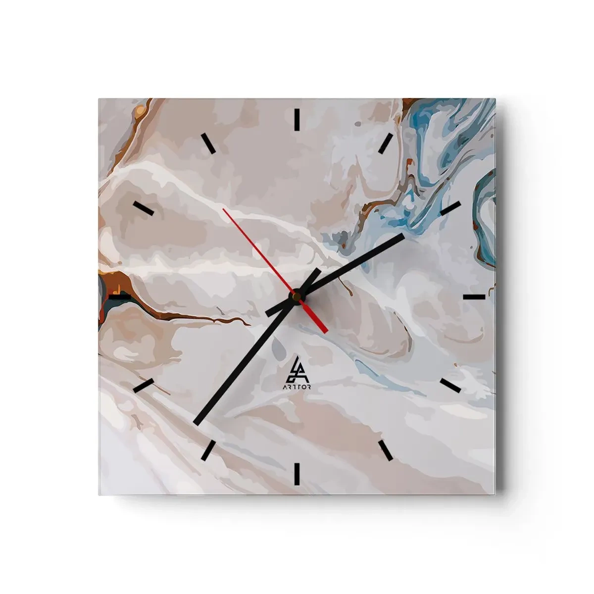 Wanduhr - Glasuhr - Abstraktes Muster in Weiß- und Blautönen - 30x30cm - Blau schlängelt sich unter dem Weiß - Moderne Wanddekoration für Wohnzimmer und Schlafzimmer ARTTOR