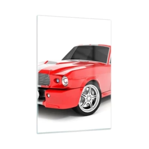 Glasbild - Bild auf glas - Roter klassischer Mustang-Sportwagen - 50x70cm - Ein Mustang so schnell wie der Wind - Moderne Wanddekoration für Wohnzimmer und Schlafzimmer ARTTOR