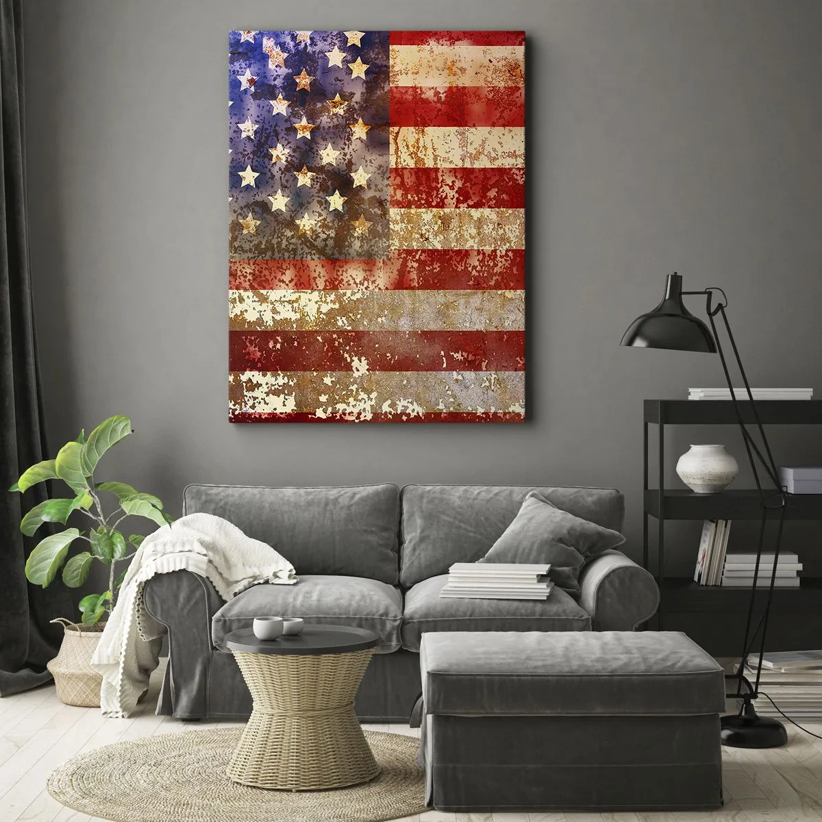 Bild auf Leinwand - Leinwandbild - Stilisierte US-Flagge mit gealtertem Effekt - 50x70cm - Ruhm verblasst nicht - Moderne Wanddekoration für Wohnzimmer und Schlafzimmer ARTTOR