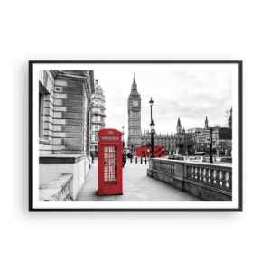 Poster in einem schwarzem Rahmen - Eine rote Telefonzelle mit Big Ben im Hintergrund in London - 100x70cm - London, ohne Zweifel - Moderne Wanddekoration für Wohnzimmer und Schlafzimmer ARTTOR
