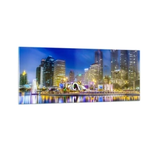 Glasbild - Bild auf glas - Metropolis bei Regenbogennacht - 100x40 cm