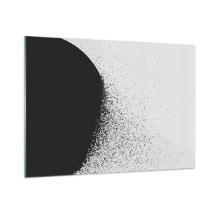 Glasbild - Bild auf glas - Abstraktion einer schwarzen Masse, die auf weißem Hintergrund auseinanderfällt - 100x70cm - Bewegung von Molekülen - Moderne Wanddekoration für Wohnzimmer und Schlafzimmer ARTTOR