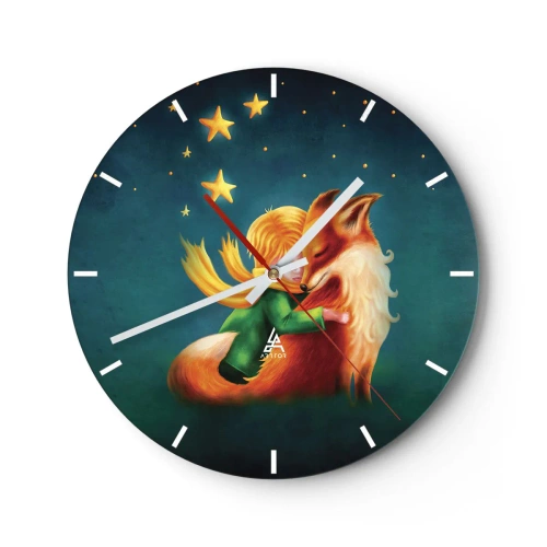 Wanduhr - Glasuhr - Der kleine Prinz umarmt einen Fuchs unter einem Sternenhimmel - 30x30cm - Kleiner Prinz - Moderne Wanddekoration für Wohnzimmer, Küche und Schlafzimmer ARTTOR