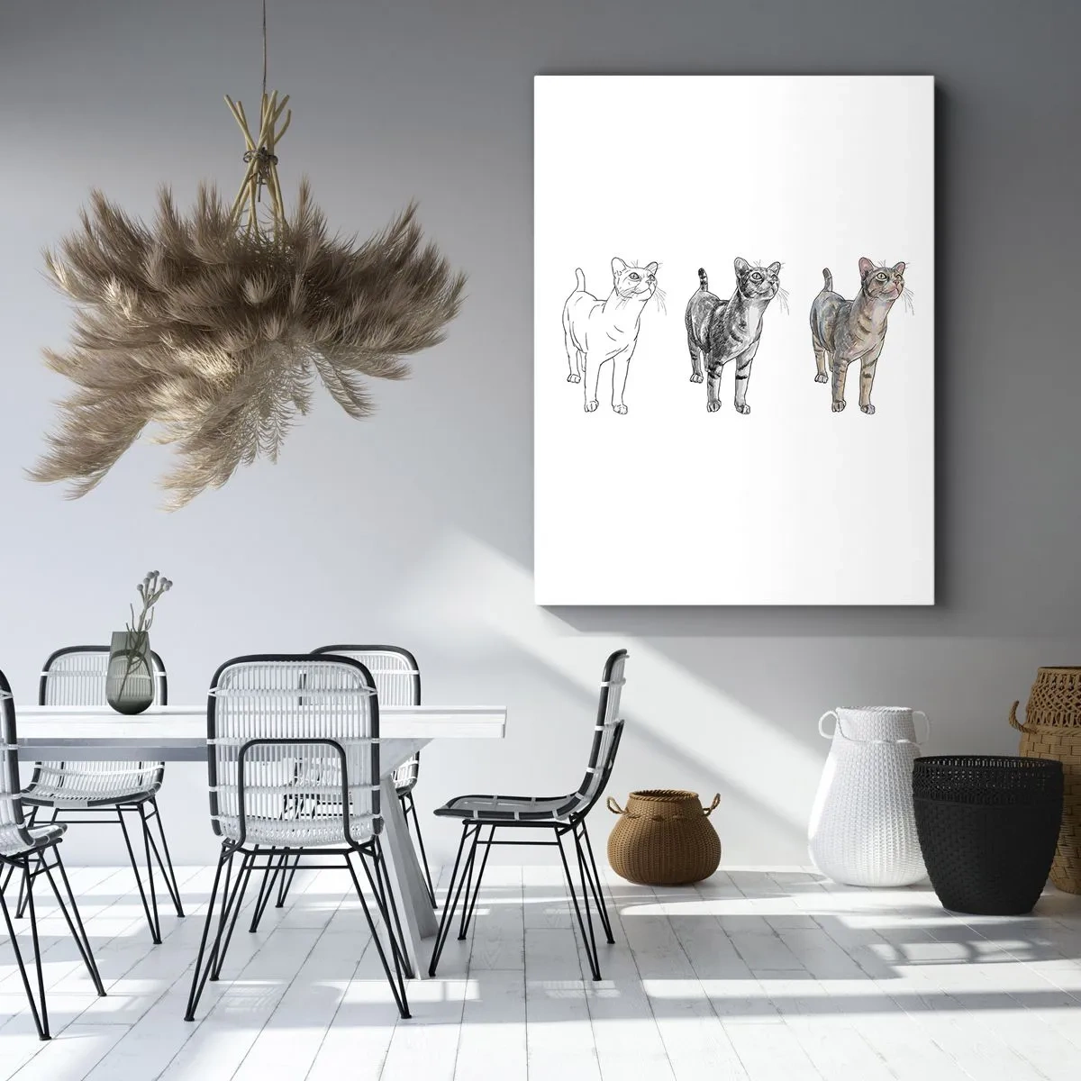 Bild auf Leinwand - Leinwandbild - Die Entwicklung einer Katzenzeichnung von der Skizze zur farbigen Form - 50x70cm - Zeichenunterricht - Moderne Wanddekoration für Wohnzimmer und Schlafzimmer ARTTOR