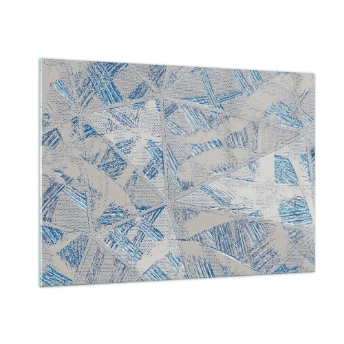 Glasbild - Bild auf glas - Geometrische Muster in Grau- und Blautönen - 100x70cm - In einem blaugrauen Labyrinth - Moderne Wanddekoration für Wohnzimmer und Schlafzimmer ARTTOR
