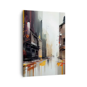 Bild auf Leinwand - Leinwandbild - Abstrakte Ansicht einer Stadtstraße im Regen - 50x70cm - Regnerischer Tag - Moderne Wanddekoration für Wohnzimmer und Schlafzimmer ARTTOR