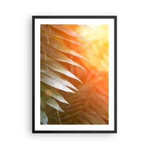 Poster in einem schwarzem Rahmen - Palmblätter im Licht der untergehenden Sonne - 50x70cm - Morgen im Dschungel - Moderne Wanddekoration für Wohnzimmer und Schlafzimmer ARTTOR