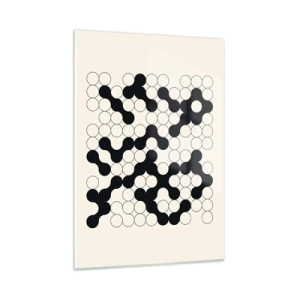 Glasbild - Bild auf glas - Ein schwarz-weißes grafisches Mosaik aus verbundenen Punkten. - 50x70cm - Chinesisches Spiel – Variation - Moderne Wanddekoration für Wohnzimmer und Schlafzimmer ARTTOR