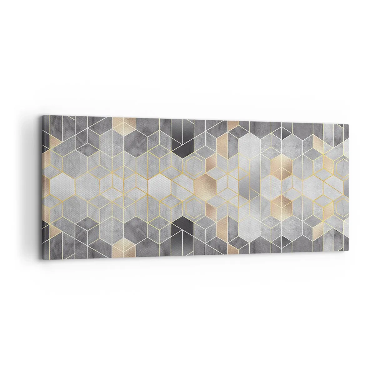 Bild auf Leinwand - Leinwandbild - Geometrisches Muster in goldenen Farbtönen - 120x50cm - Diamant-Komposition - Moderne Wanddekoration für Wohnzimmer und Schlafzimmer ARTTOR