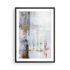 Poster in einem schwarzem Rahmen - Eine abstrakte Komposition mit Grau-, Weiß- und Goldtönen. - 50x70cm - Hinter dem Luftvorhang - Moderne Wanddekoration für Wohnzimmer und Schlafzimmer ARTTOR