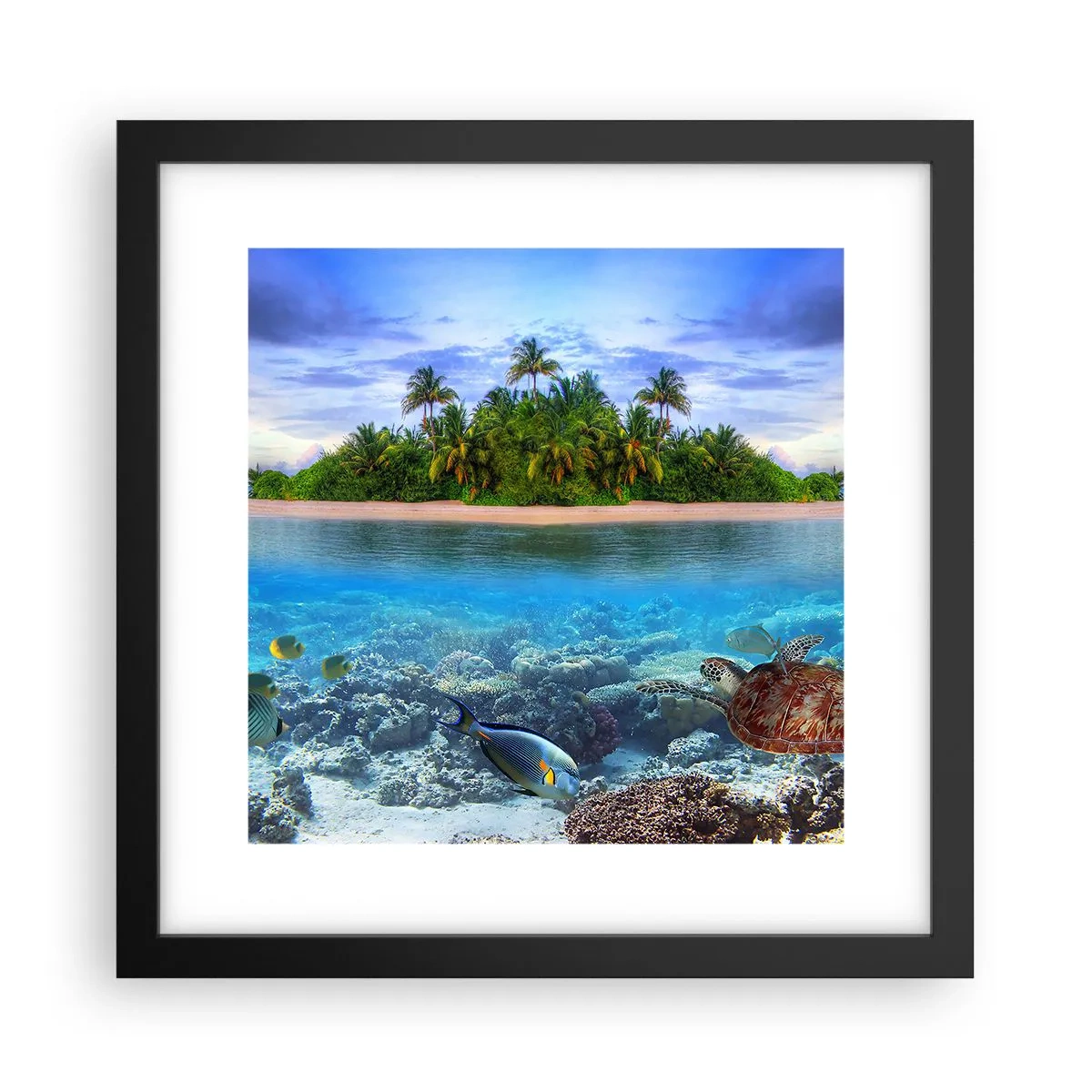 Poster in einem schwarzem Rahmen - Heavenly Island lädt dich ein - 30x30 cm