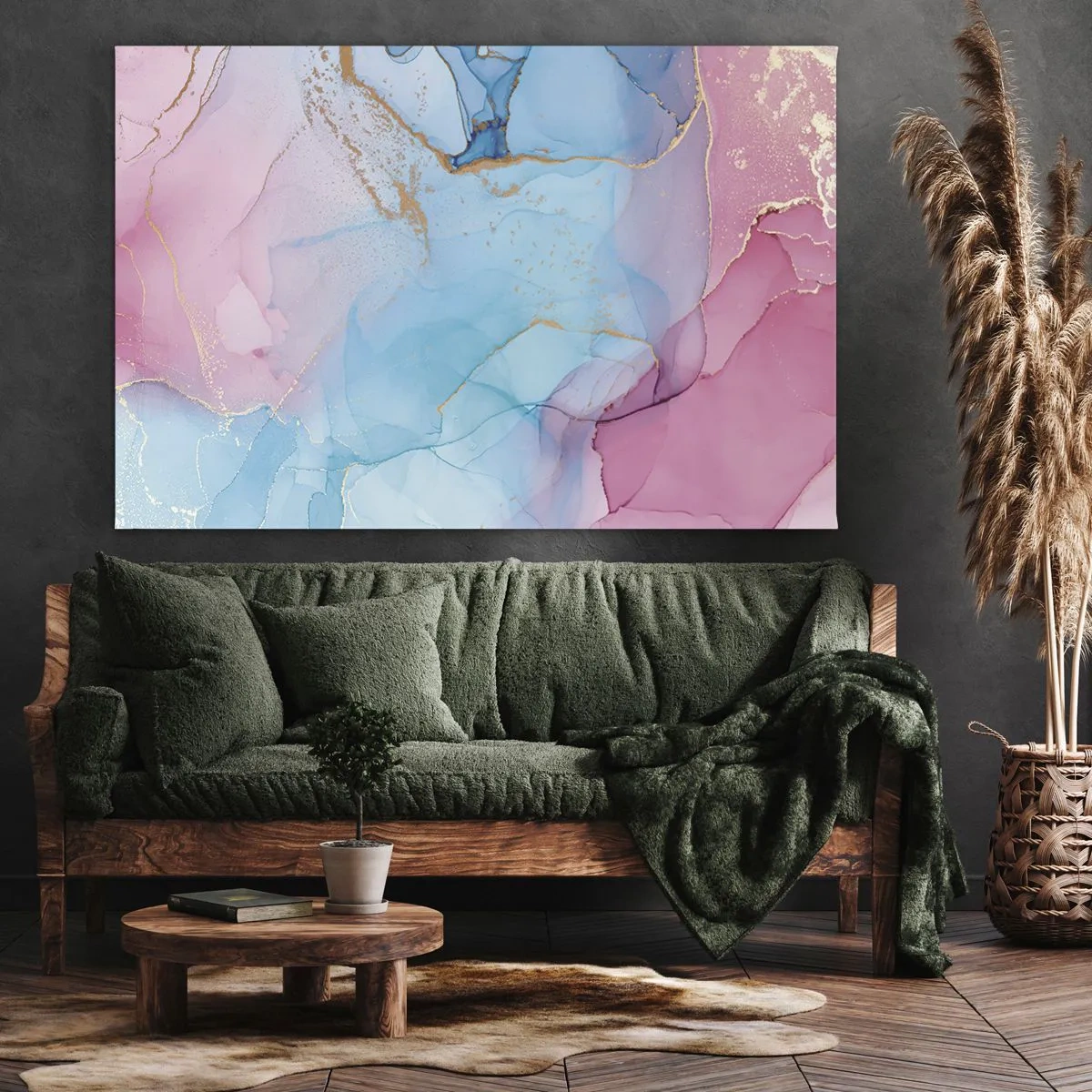 Bild auf Leinwand - Leinwandbild - Abstrakte Pastellmuster mit goldenen Akzenten - 70x50cm - Begegnung und Durchdringung - Moderne Wanddekoration für Wohnzimmer und Schlafzimmer ARTTOR