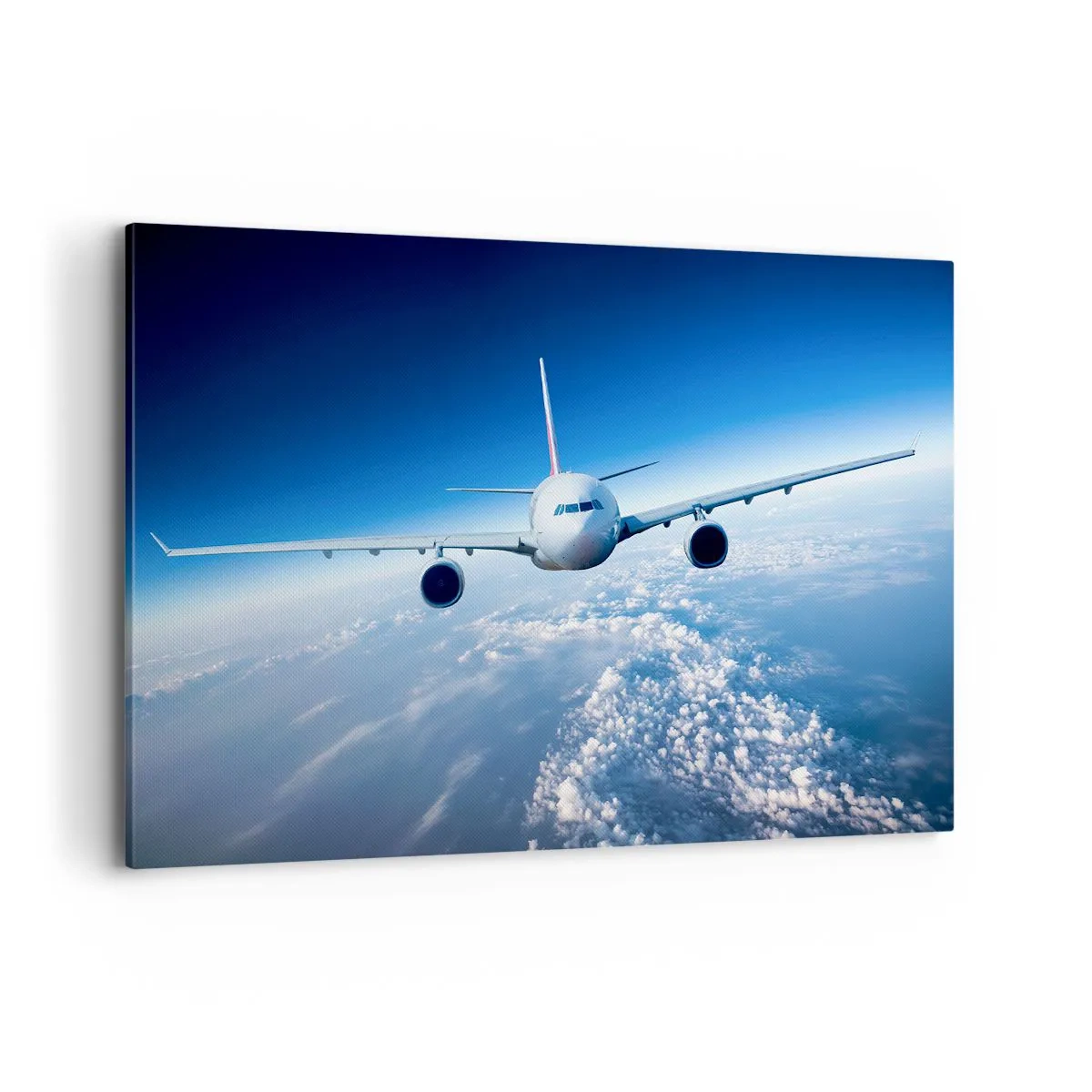 Bild auf Leinwand - Leinwandbild - Ein Flugzeug fliegt über den Wolken vor blauem Himmel - 120x80cm - Ich fliege, weil ich es kann - Moderne Wanddekoration für Wohnzimmer und Schlafzimmer ARTTOR