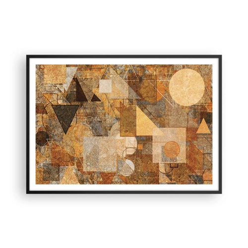 Poster in einem schwarzem Rahmen - Abstrakte geometrische Figuren in warmen Farbtönen - 100x70cm - Eine kubistische Studie aus Bronze - Moderne Wanddekoration für Wohnzimmer und Schlafzimmer ARTTOR