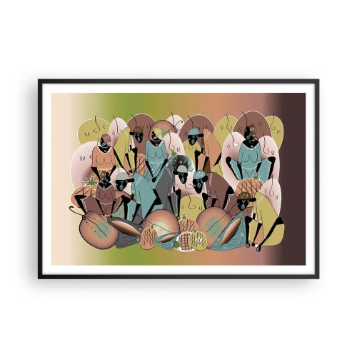 Poster in einem schwarzem Rahmen - Eine farbenfrohe abstrakte Komposition, inspiriert von der afrikanischen Kultur - 100x70cm - Ein toller Urlaub steht bevor - Moderne Wanddekoration für Wohnzimmer und Schlafzimmer ARTTOR