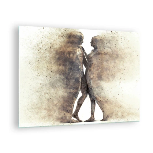 Glasbild - Bild auf glas - Abstrakte Silhouetten zweier Figuren im staubigen Stil - 70x50cm - Sie erhoben sich aus dem Staub, um zu lieben - Moderne Wanddekoration für Wohnzimmer und Schlafzimmer ARTTOR