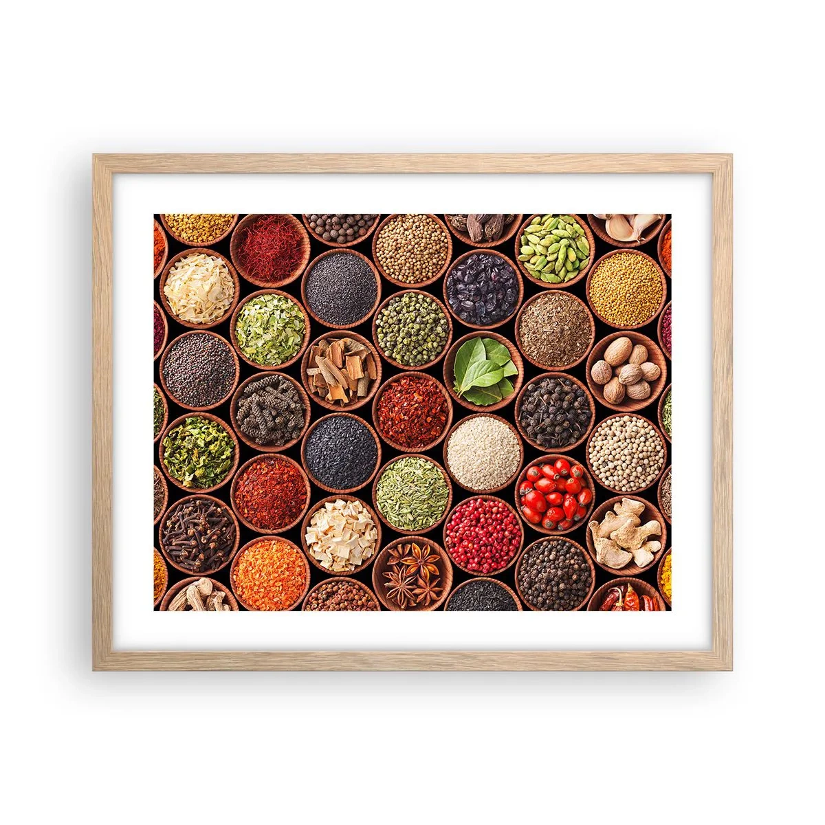 Poster in einem Rahmen aus heller Eiche - Alle Aromen der Welt - 50x40 cm