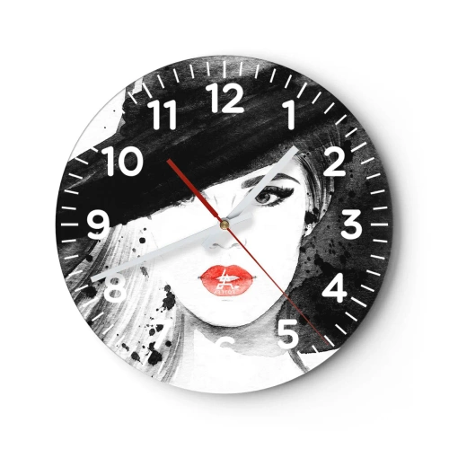 Wanduhr - Glasuhr - Frau in schwarz - 30x30 cm
