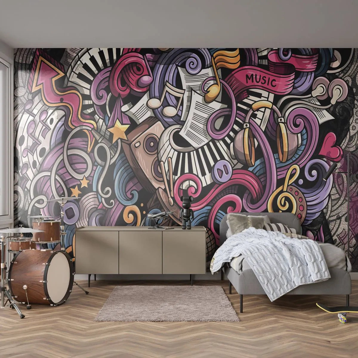 Fototapete Premium Canvas - Komplizierte Melodie - Musik, Wandgemälde, Graffiti - 500x350 cm