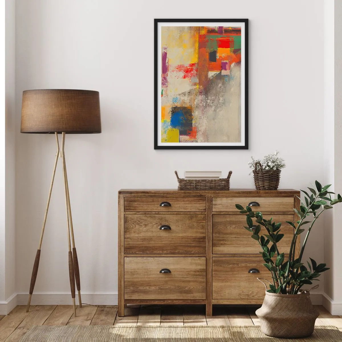 Poster in einem schwarzem Rahmen - Abstrakte Komposition in lebendigen Farben - 50x70cm - Geometrie der Farben - Moderne Wanddekoration für Wohnzimmer und Schlafzimmer ARTTOR