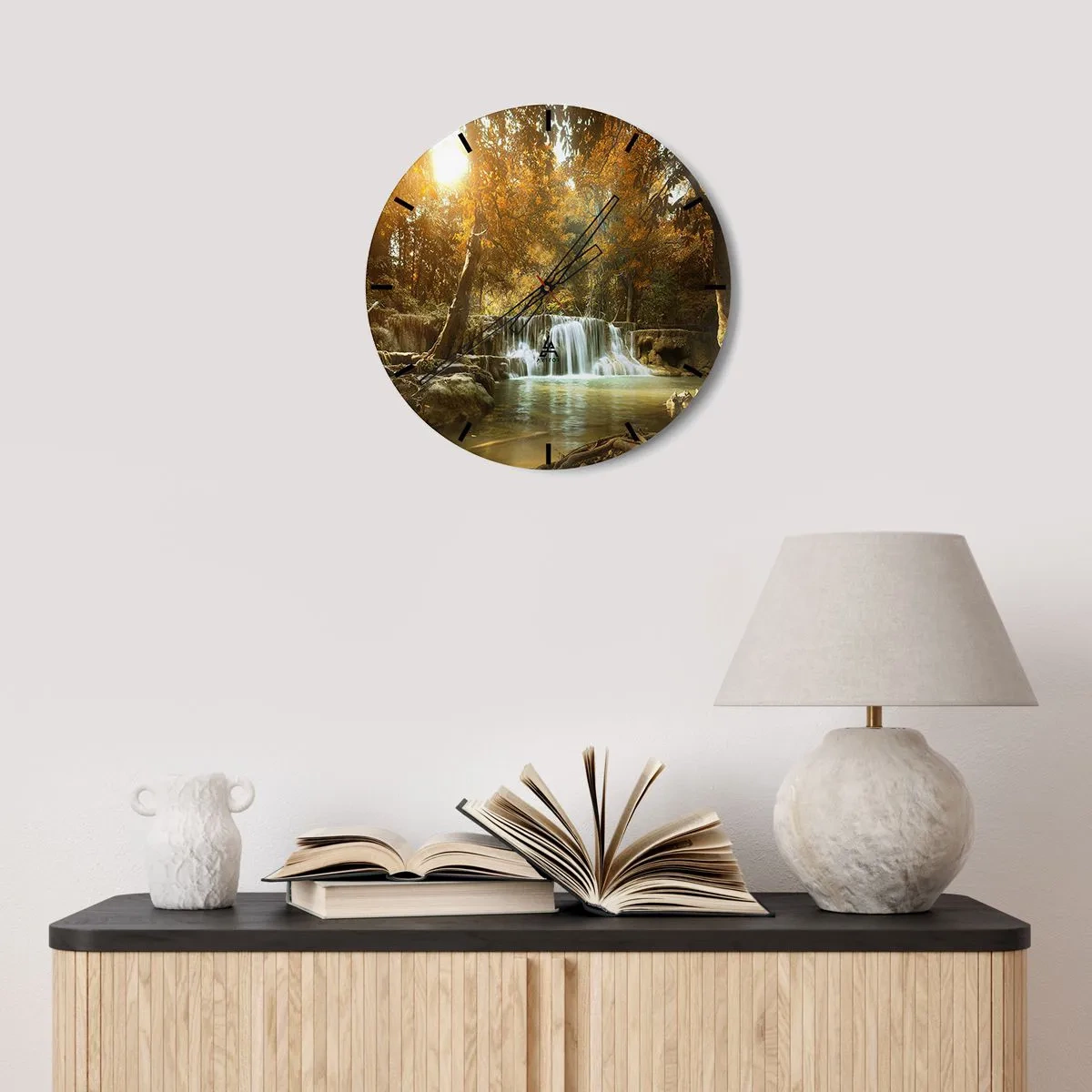 Wanduhr - Glasuhr - Ein malerischer Wasserfall, umgeben von Herbstbäumen - 30x30cm - Parkkaskade - Moderne Wanddekoration für Wohnzimmer, Küche und Schlafzimmer ARTTOR