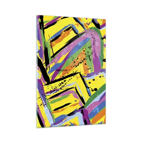 Glasbild - Bild auf glas - Lebendige Abstraktion in leuchtenden Farben und dynamischen Formen - 80x120cm - Bis sie vor Freude schreit - Moderne Wanddekoration für Wohnzimmer und Schlafzimmer ARTTOR