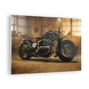 Glasbild - Bild auf glas - Stimmungsvolle Aufnahme eines klassischen Motorrads in einer Garage - 70x50cm - Ich kann alles  - Moderne Wanddekoration für Wohnzimmer und Schlafzimmer ARTTOR