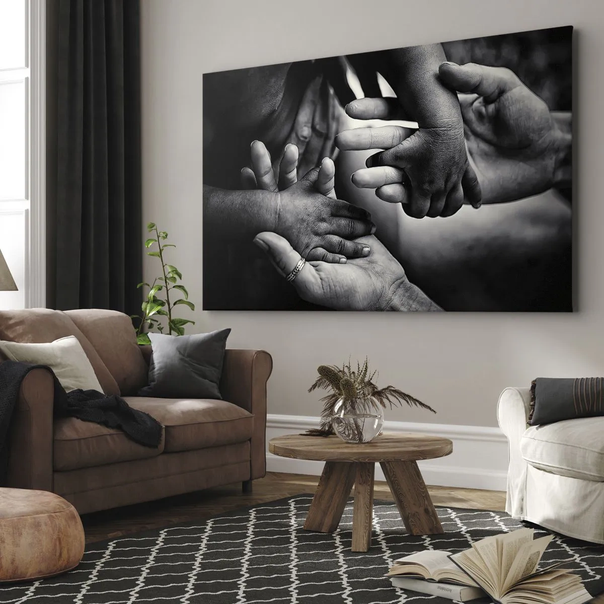 Bild auf Leinwand - Leinwandbild - Schwarze und weiße Hände verschiedener Generationen - 70x50cm - Mensch sein - Moderne Wanddekoration für Wohnzimmer und Schlafzimmer ARTTOR