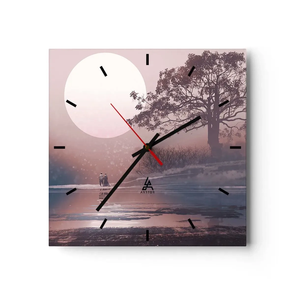 Wanduhr - Glasuhr - Romantische Szene mit dem Mond und einem Baum am Wasser - 30x30cm - Wunder der Nacht - Moderne Wanddekoration für Wohnzimmer und Schlafzimmer ARTTOR