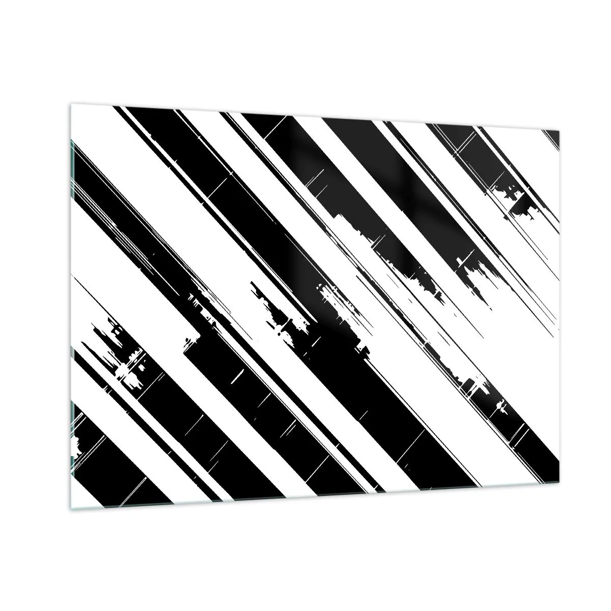 Glasbild - Bild auf glas - Dynamische schwarz-weiße Streifen mit Used-Effekt - 100x70cm - Eine intensive und dynamische Komposition - Moderne Wanddekoration für Wohnzimmer und Schlafzimmer ARTTOR