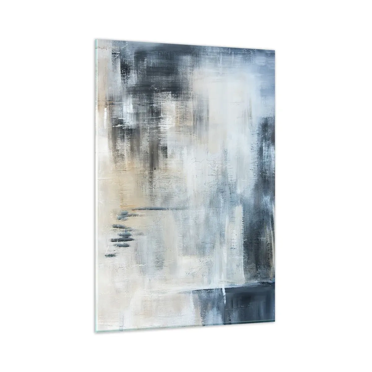 Glasbild - Bild auf glas - Abstrakte Komposition in Blau- und Grautönen - 80x120cm - Hinter dem blauen Vorhang - Moderne Wanddekoration für Wohnzimmer und Schlafzimmer ARTTOR