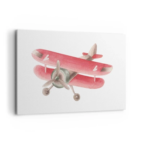 Bild auf Leinwand - Leinwandbild - Rotes Retro-Flugzeug auf weißem Hintergrund - 120x80cm - Bereit für Höhenflüge - Moderne Wanddekoration für Wohnzimmer und Schlafzimmer ARTTOR