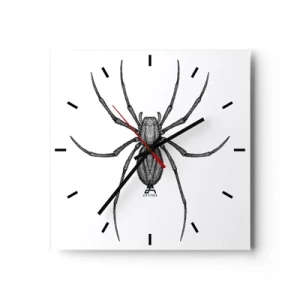 Wanduhr - Glasuhr - Detail einer Spinne auf weißem Hintergrund im Cartoon-Stil - 30x30cm - Beunruhigende Präzision - Moderne Wanddekoration für Wohnzimmer und Schlafzimmer ARTTOR