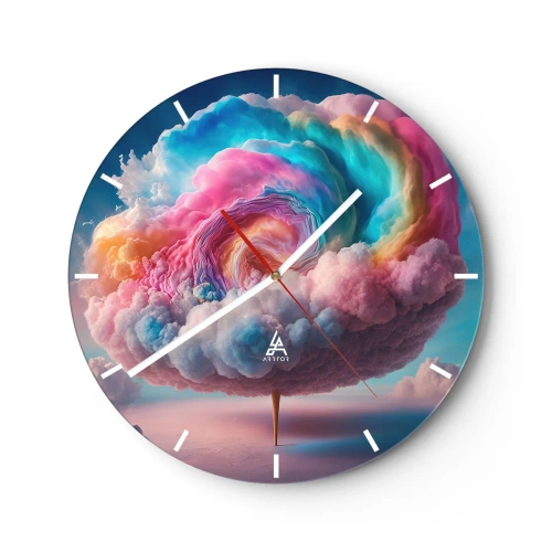 Wanduhr - Glasuhr - Ein Fantasie-Wolkenbaum in Pastellfarben - 30x30cm - Traum von einem Vergnügungspark - Moderne Wanddekoration für Wohnzimmer, Küche und Schlafzimmer ARTTOR
