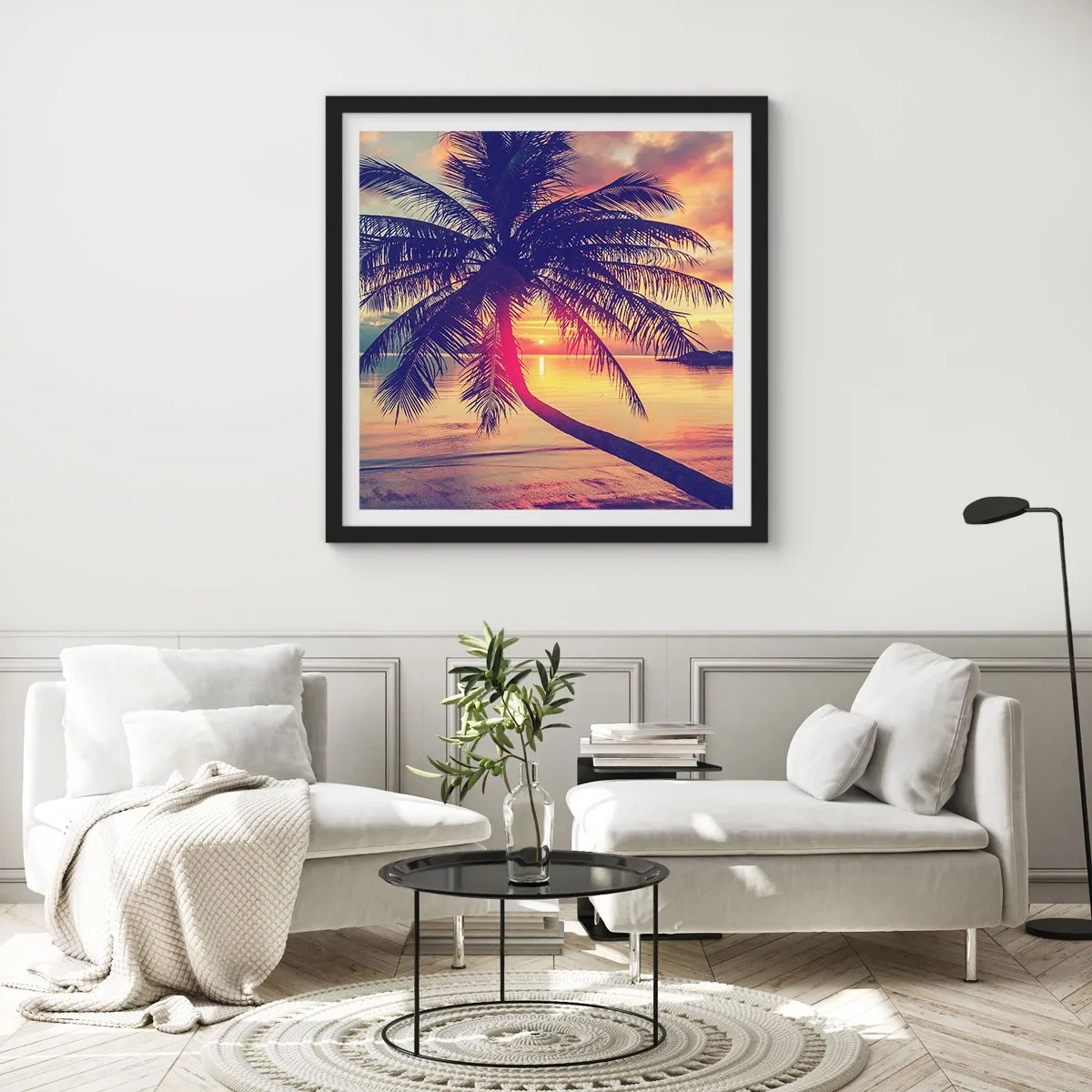 Poster in einem schwarzem Rahmen - Abend unter Palmen - 30x30 cm