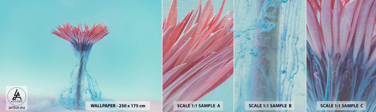 Fototapeten Muster Premium Canvas - In einer belebenden Umarmung - Abstraktion, Blume, Stück - 100x30 cm